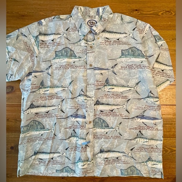AFTCO | Short Sleeve Button Up | Hawaiian Shirt | Marlin / Sail Fish Print | 2X - Picture 1 of 3